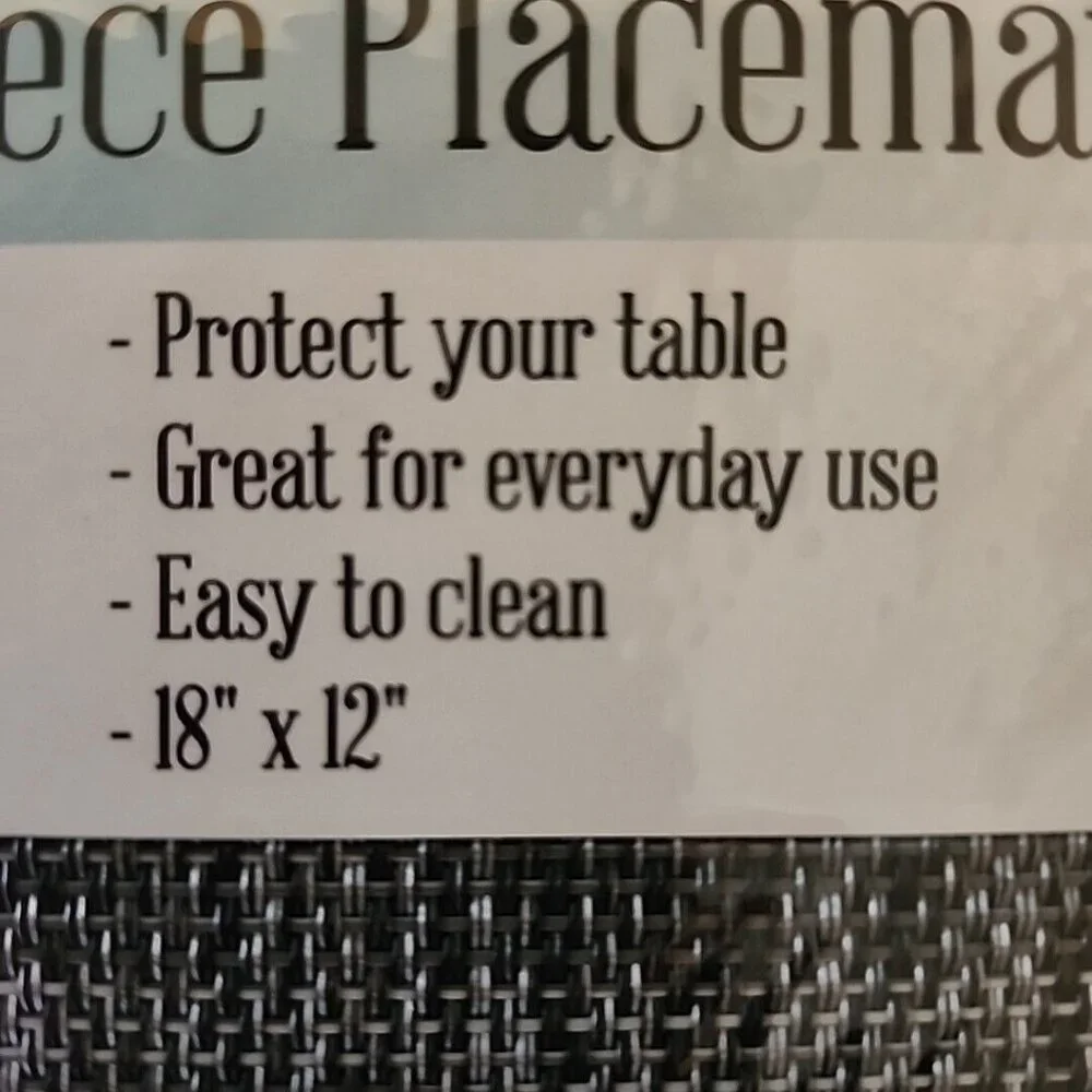 4 Piece Black/White Placemat Set 12x 18 Inch Household Trends EZ Wipe Clean